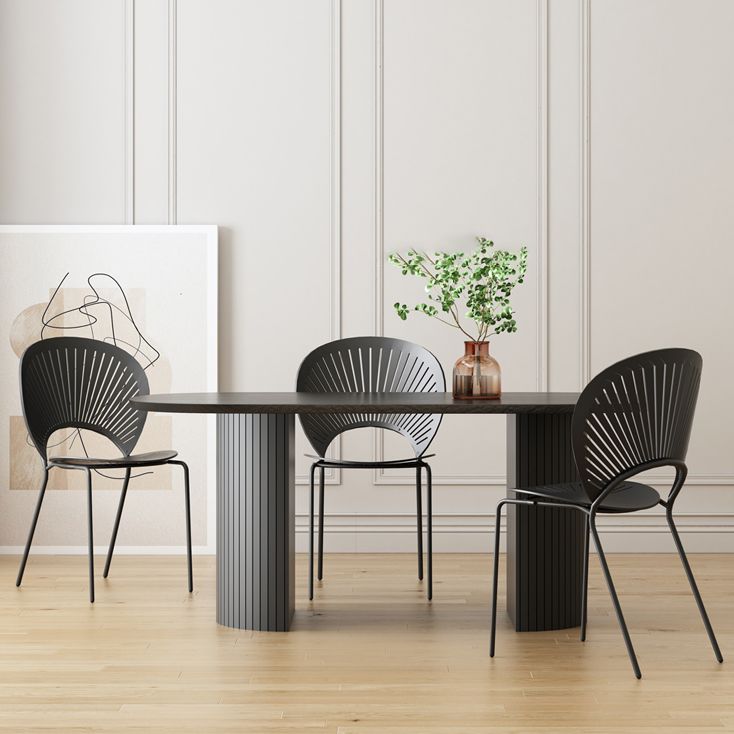 Tavolo da pranzo moderno a forma ovale Tavolo fisso a due colori con doppio piedistallo