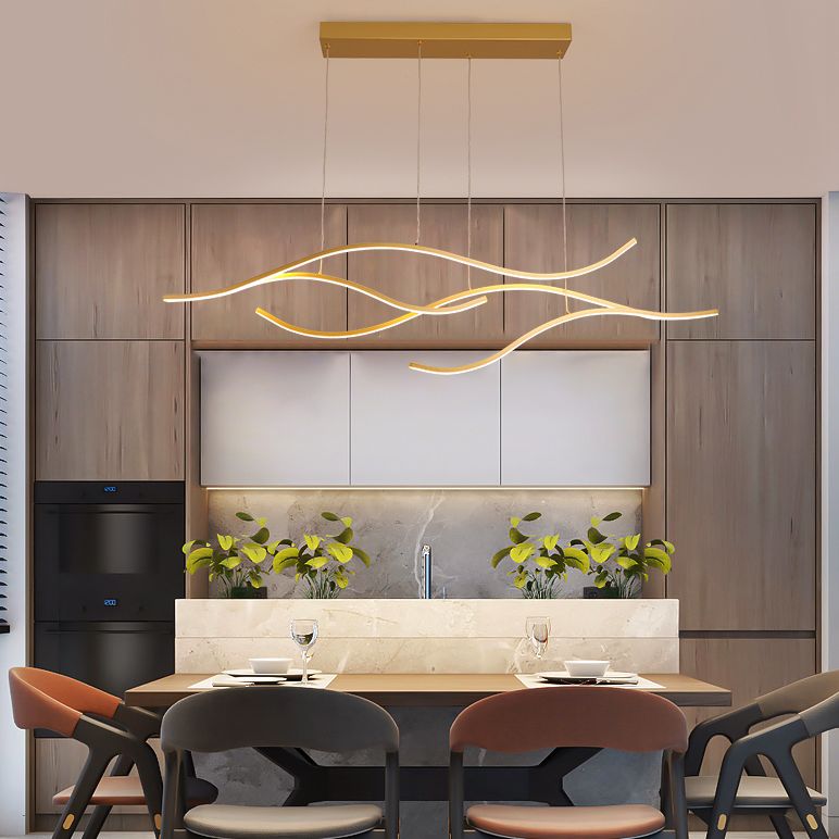 New Modern Island Chandelier Linear Metal Chandelier Lighting Fixture for Dining Room