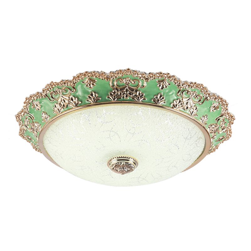 LED Domed Flush Light Traditional Style Green Glass Ceiling Mount Light Fixture, 12"/16"/19.5" Width