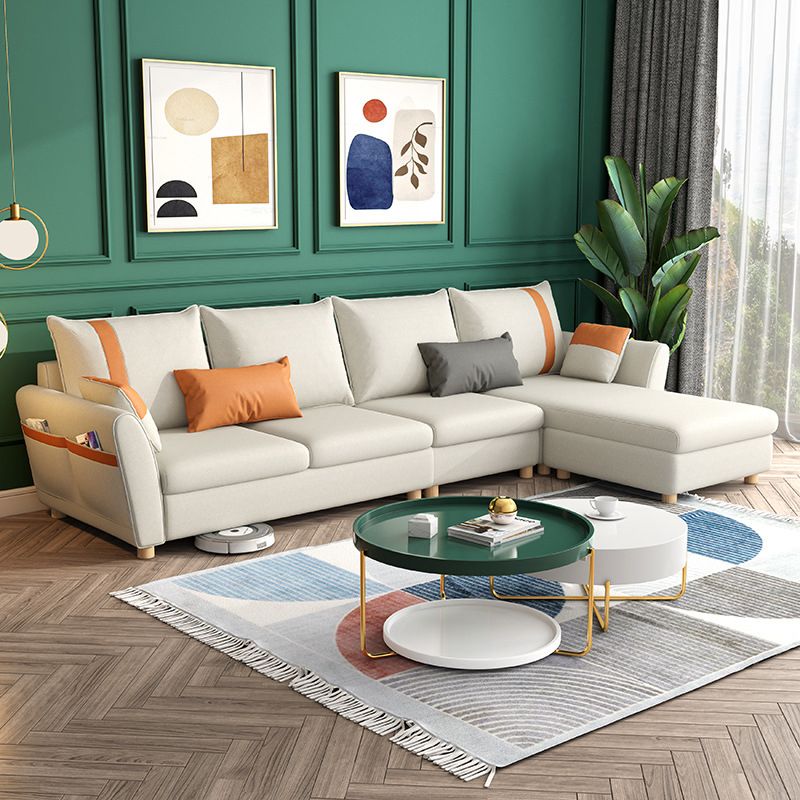 4-seater Sectional with Four Pillows Back and Storage for Apartment