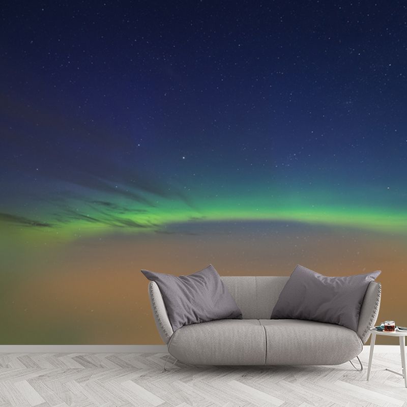 Full Size Arched Aurora Mural Wallpaper Minimal Dreamy Starry Wall Decor in Aqua