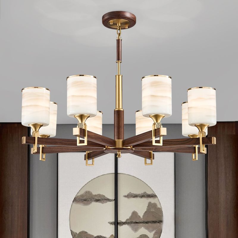 Cylinder Chandelier Light Fixtures Modern Multi-Head Brown Chandelier Pendant Lamp with Glass Shade