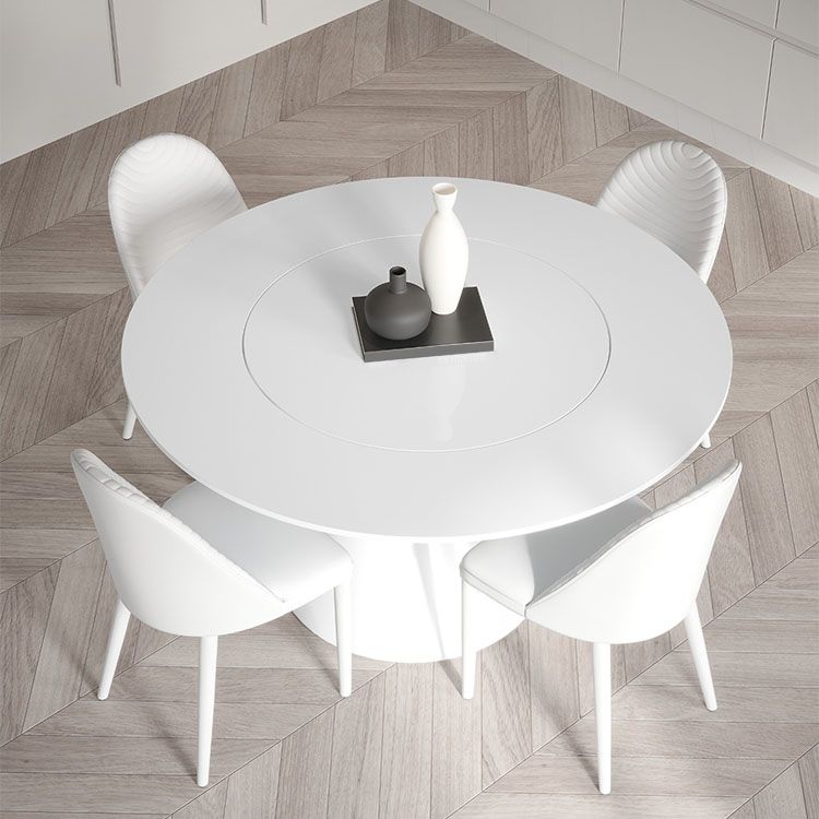 Round Stone Dining Table Modern Pedestal Dining Table in White and Black