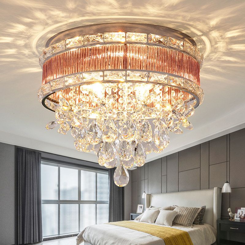 Lampe encastrée moderniste à 6 lumières de 17 "/ 20" de large, plafonnier en cristal transparent en forme de larme