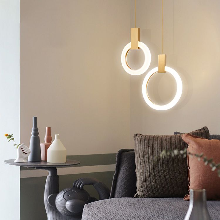Halo Ring Pendant Light Fixture Simple Acrylic Dining Room LED Suspended Lighting