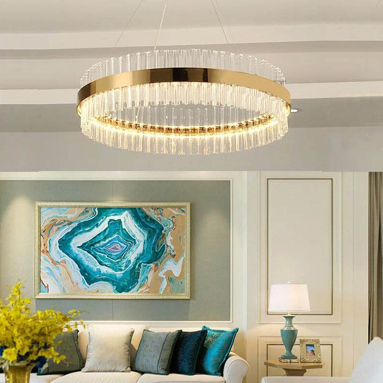 Postmodern Simplicity Round Pendant Chandelier Crystal Hanging Light Fixture for Living Room