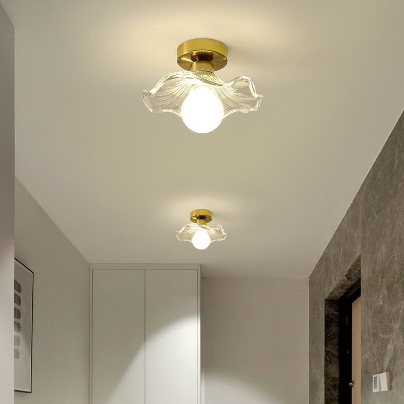 Wavy Shape Flush Mount Modern Style Glass 1 Light Flush Light in Clear /Green