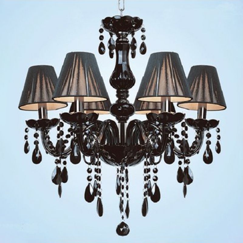 6-Light Candle Chandelier Vintage Black Crystal Ceiling Pendant Light for Living Room