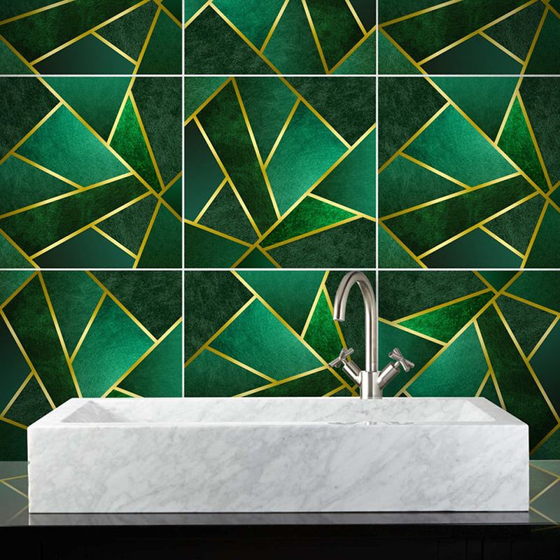 Geometric Adhesive Wallpaper Panels for Kitchen 4.3-sq ft Wall Covering in Green