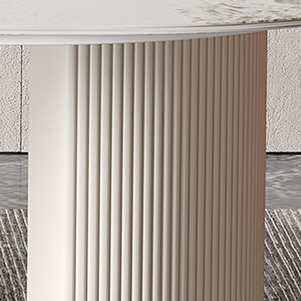 Oval Double Pedestal Modern Dining Table Sintered Stone Fixed Table for Kitchen