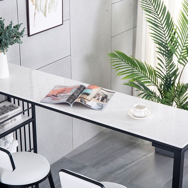 Marble Bistro Table with Rectangle Table Top Double Pedestal Table - 41.3" H