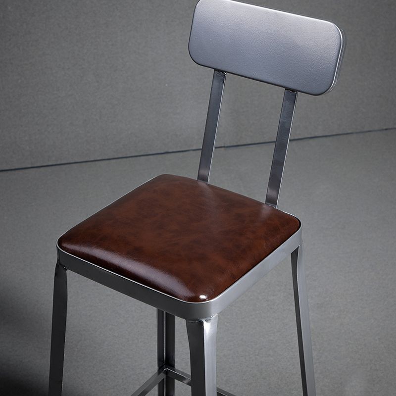 Armless Indoor Barstool Industrial Leather Counter Stool Brushed Silver