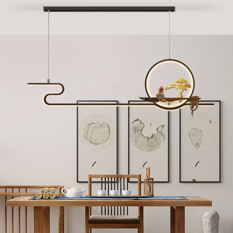 Linear LED Island Chandelier Lights Ceramics Modern Hanging Lamp for Dining Room