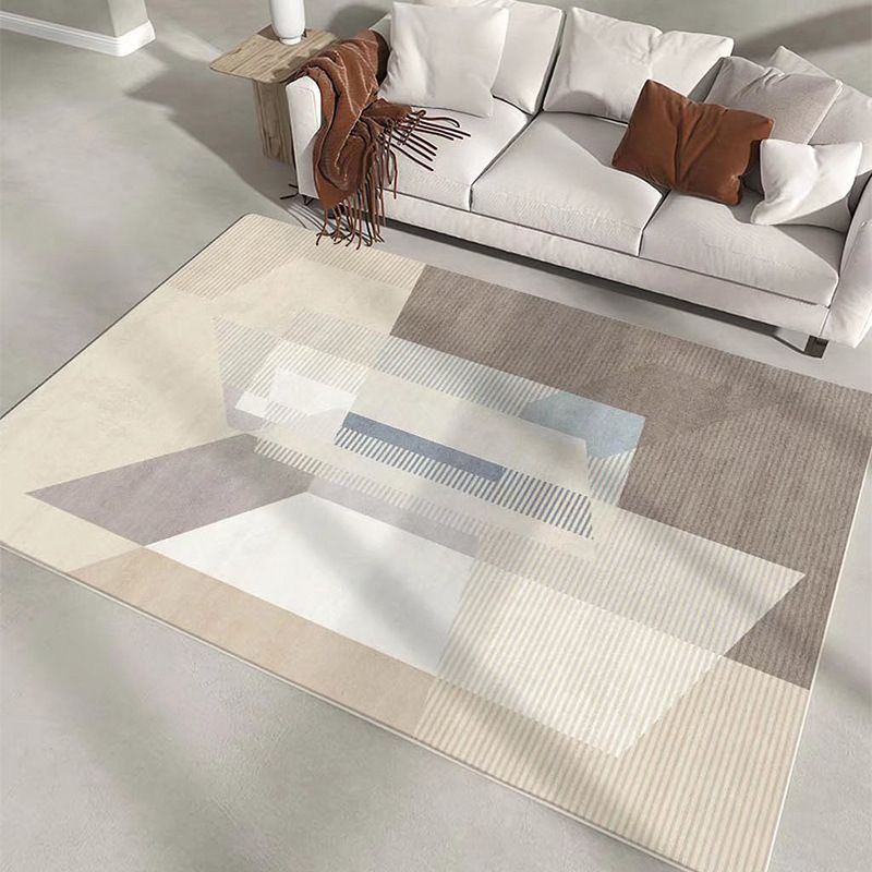 Brown Stripe Rug Polyester Modern Rug Stain Resistant Rug for Living Room