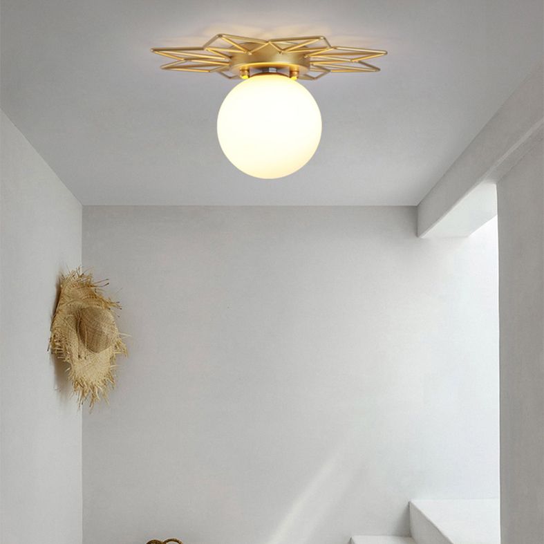Gold Spherical Flush Mount Ceiling Light Nordic Style Glass Flush Ceiling Light Fixture