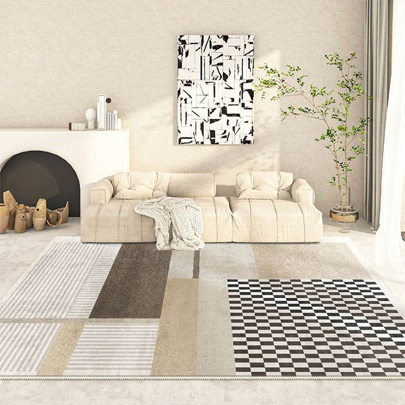 Light Brown Simple Rug Polyester Line Rug Non-Slip Backing Area Rug for Home Decor