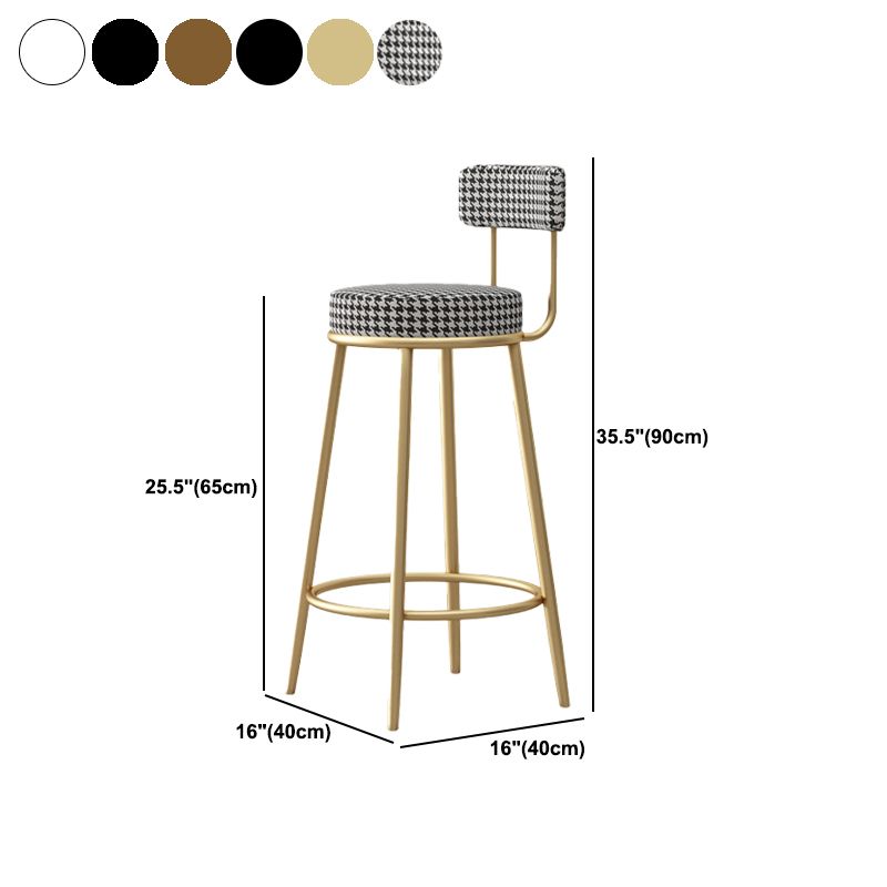 Glam Fabric Bar Stools Low Back Round Seat Barstool with 4 Gold Iron Legs