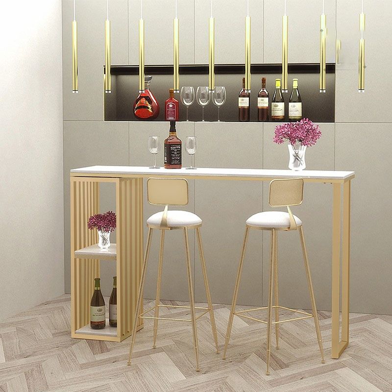 1/2/3 Piece Marble Bar Table Set Matte Finish Upholstered Bar Stool and Table Set