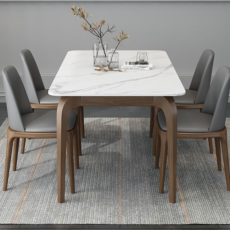 Medieval Modern Sintered Stone Table Rectangular Table with Wooden Base