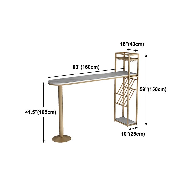 Glam Style Gold Iron Bar Table 41.3"H Faux Marble White Top Bistro Table with Wine Rack
