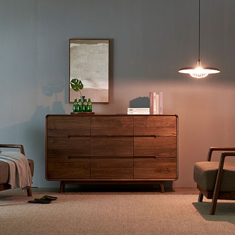 Modernism Horizontal Double Dresser Walnut Dresser with Storage for Bedroom