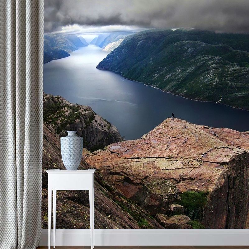 Giant River Mountain Mural Decal Brown Non-Woven Wall Art, Moisture Resistant, Custom Printed