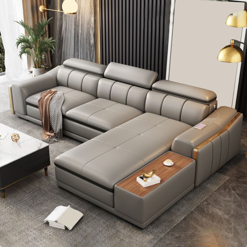 Scandinavian Light-grey High Back Sloped Arm Sectional with Wear-resisting