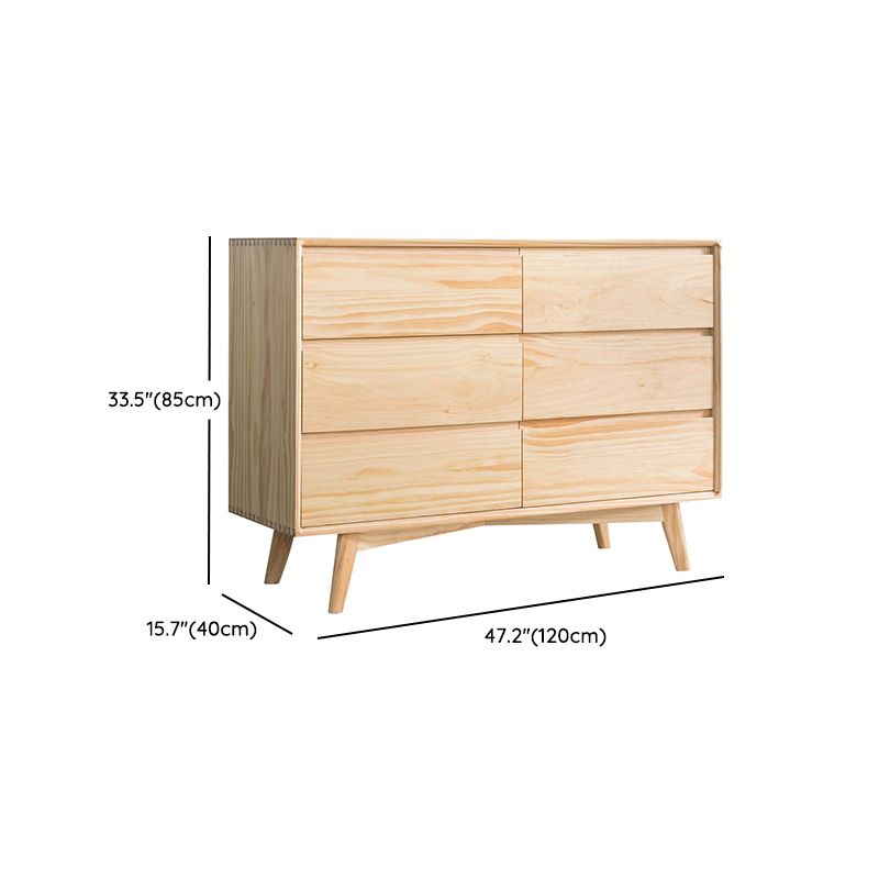 Traditional Horizontal Double Dresser Wood Storage 6 Drawers Dresser for Bedroom