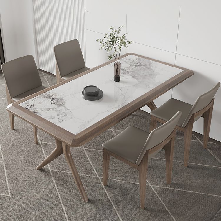 Modern Rectangular Stone Top Dining Table with Solid Wood Legs for Living Room