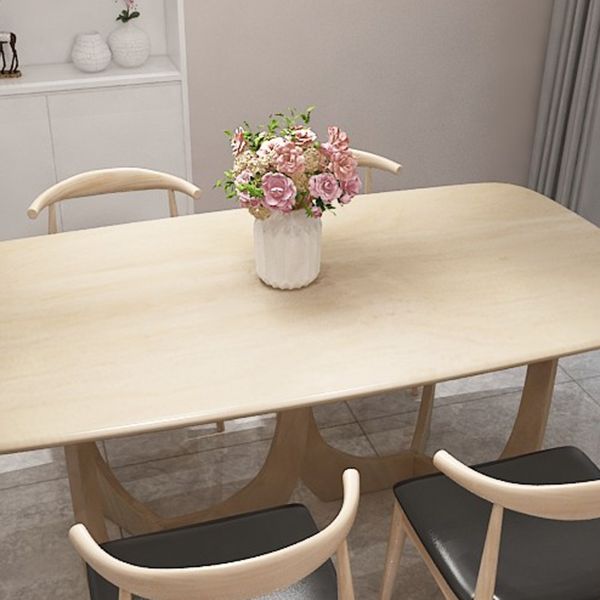 Table moderne en bois de pin pour table à manger de restaurant avec base à double piédestal