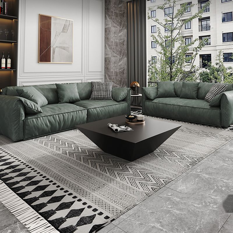 Green Contemporary Faux Leather Pillow Top Arm Standard Sofa with Loose Back