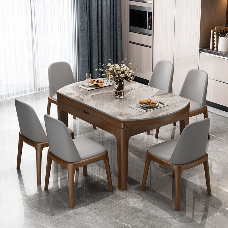 Modern Stone Foldable Dining Table Rubber Wood Base for Dining Room