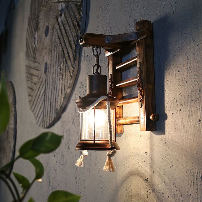 Retro Rustic Style Wall Lighting Ideas Bamboo Hanging Board Suspended Wall Sconce for Attic Tearoom