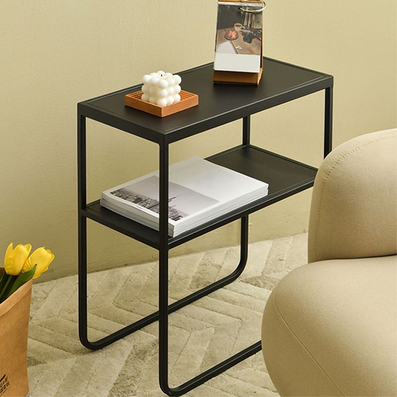 21.65" Tall 4 Legs Side Table Metal Sofa Side Accent Table with Shelf