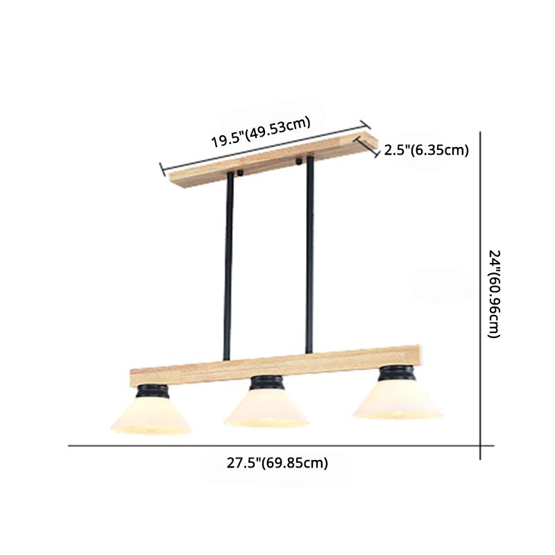 Cone Wood and Glass Island Ceiling Light Transitional Dining Room Island Light Fixtures