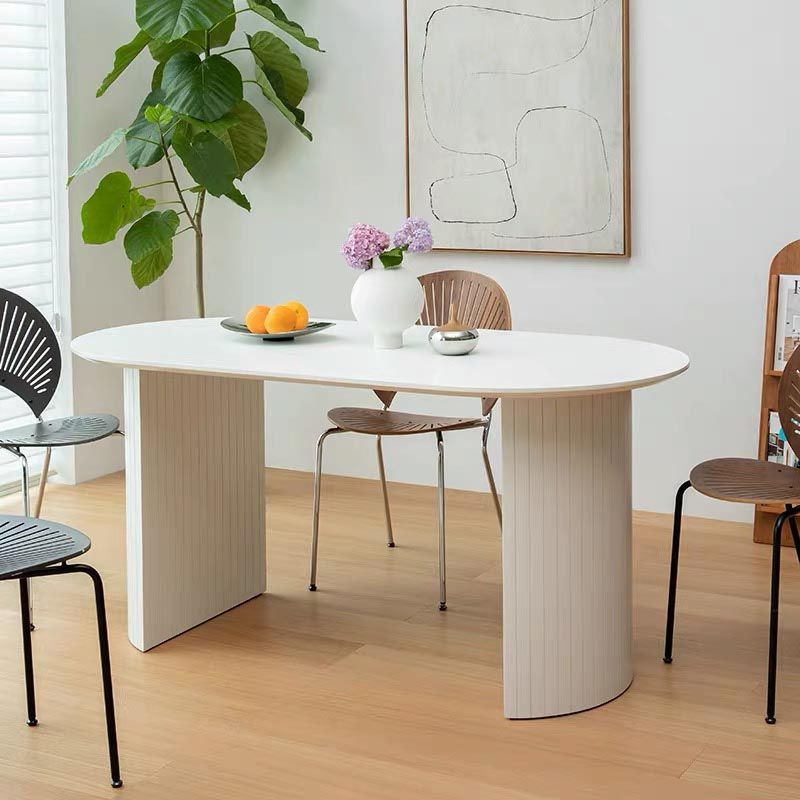 Oval Double Pedestal Modern Dining Table Fixed Table with Solid Wood