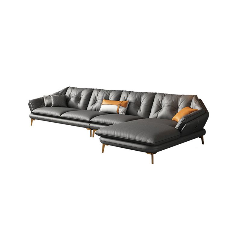 Modern 4-seat Faux Leather Sofa & Chaise Grey Sloped Arm Sofa
