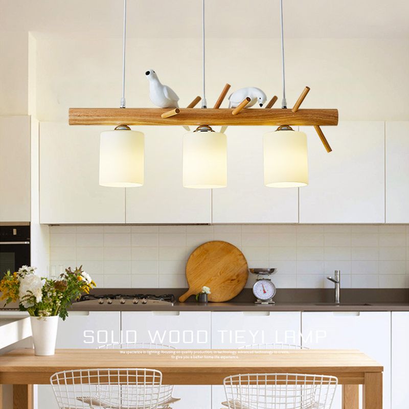 Modern Style Cylinder Shape Island Lights White Glass 3 Light Pendant Lights