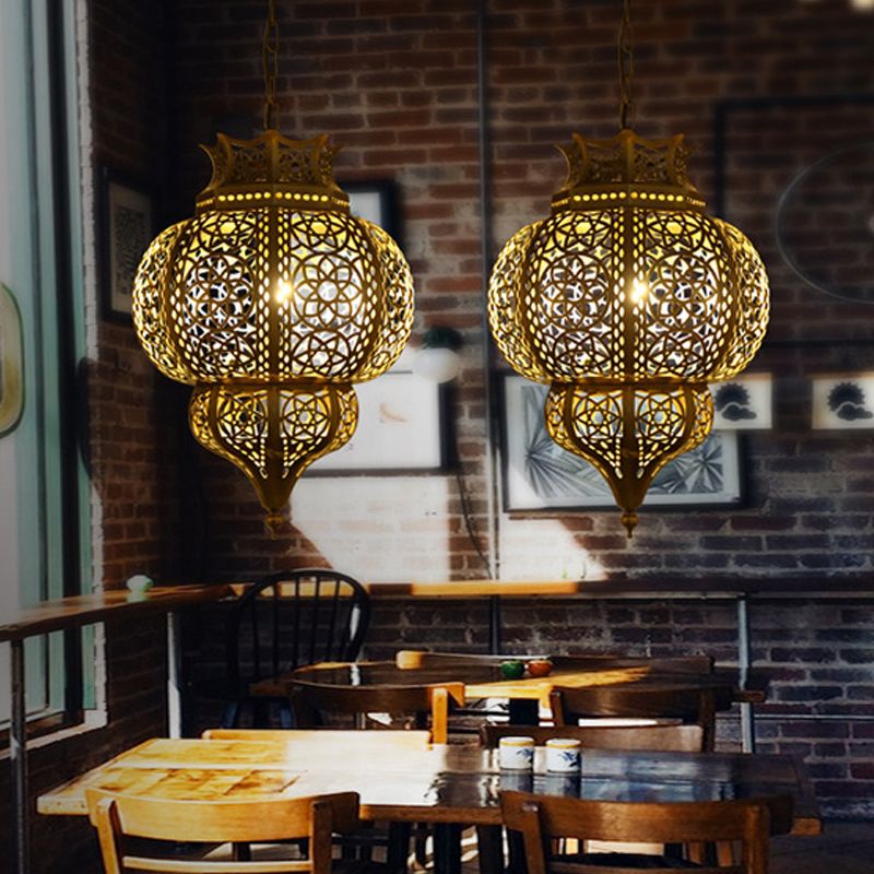 1 Bulb Metal Ceiling Suspension Lamp Decorative Brass Hollow Restaurant Pendant Lighting