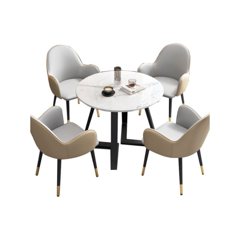 Glam Stone Furniture Set of 5 Round Shape Dinette Table with Upholstered Chair