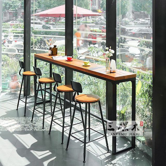 Modern Bar Table Set 1/2/5 Pieces Rectangle Bar Table and Stool with Metal Footrest