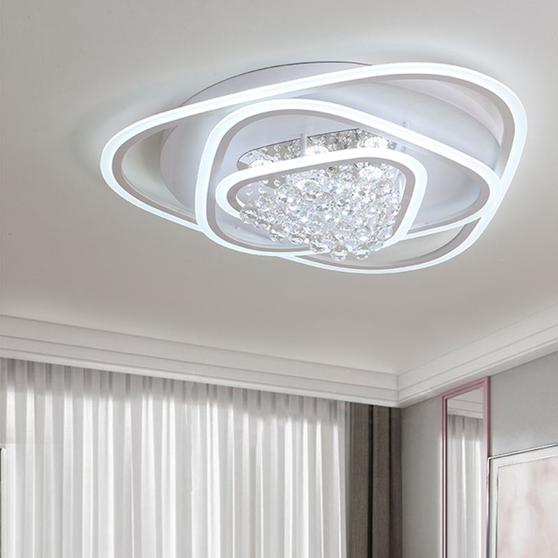 19.5"/23.5"/31.5" W LED Triangle Flush Mount Lamp Simple White Crystal Ceiling Mounted Fixture in Warm/White Light