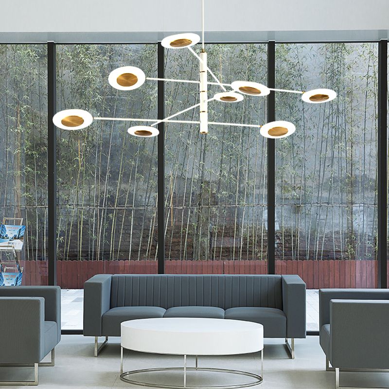 Multi Tiers Disk Chandelier Lamp Metal and Acrylic Postmodern 4/6/8 Lights Black/White Hanging Light for Dining Room