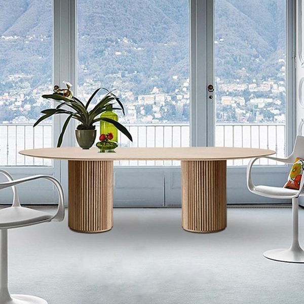 Solid Wood Contemporary Oval Indoor Table Wood Top Table for Dining Room and Kitchen
