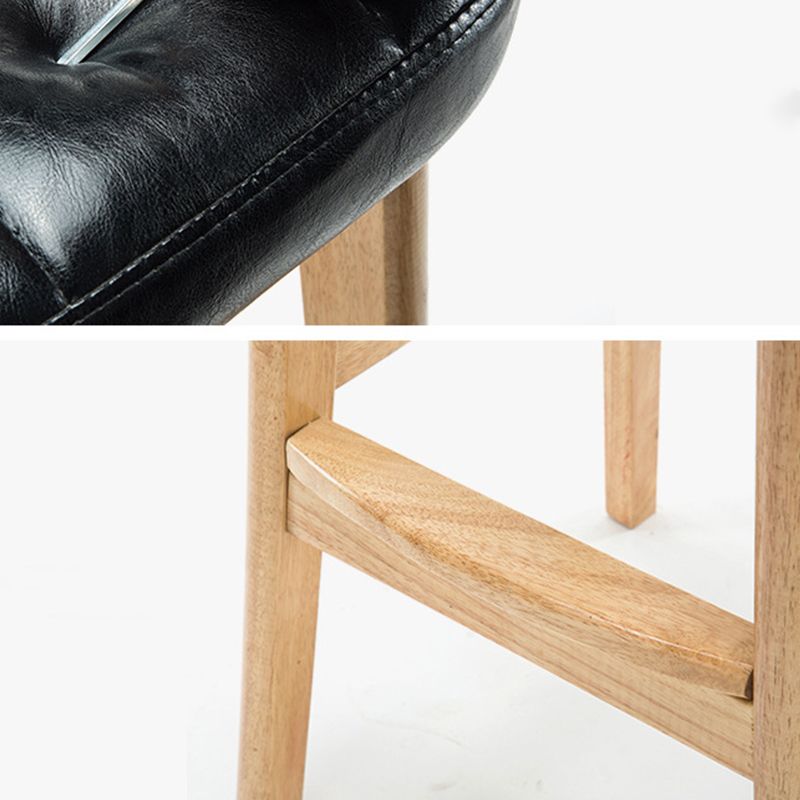 Modern Armless Backrest Counter Stool Wood Study Bar Stool with Leather Cushion and Pedal