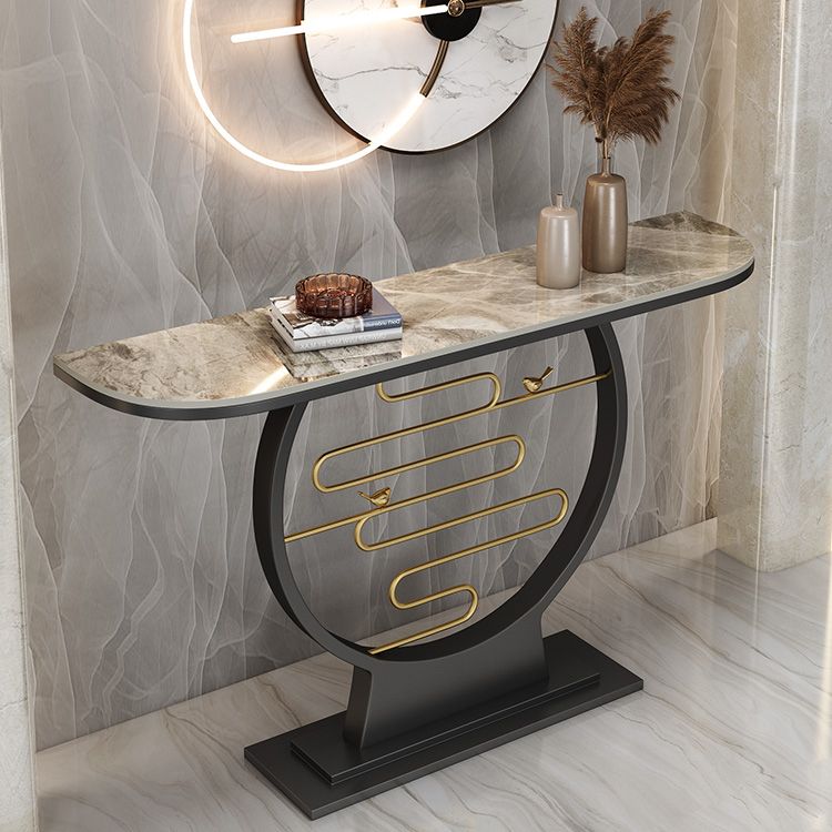 Modern & Contemporary Stone Console Sofa Table Half Moon Iron End Table for Hall