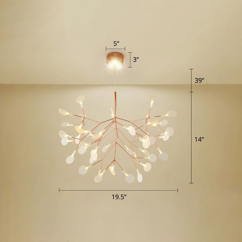 Stainless Steel Leaf Chandelier Minimalist Rose Gold LED Hanging Lamp for Restaurant