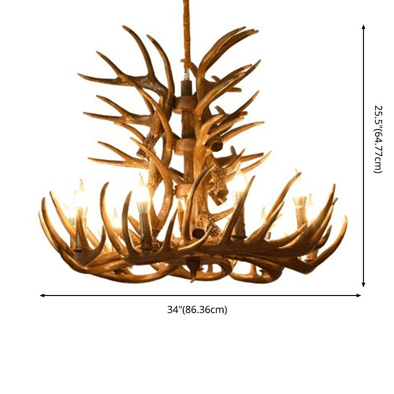 Adjustable Hanging Chain Chandelier Light Traditional Antler Resin Ceiling Pendant for Restaurant