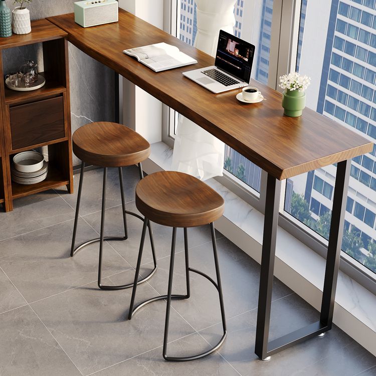 Modern Rectangle Wood Bar Table Metal Base for Milk Tea Shop