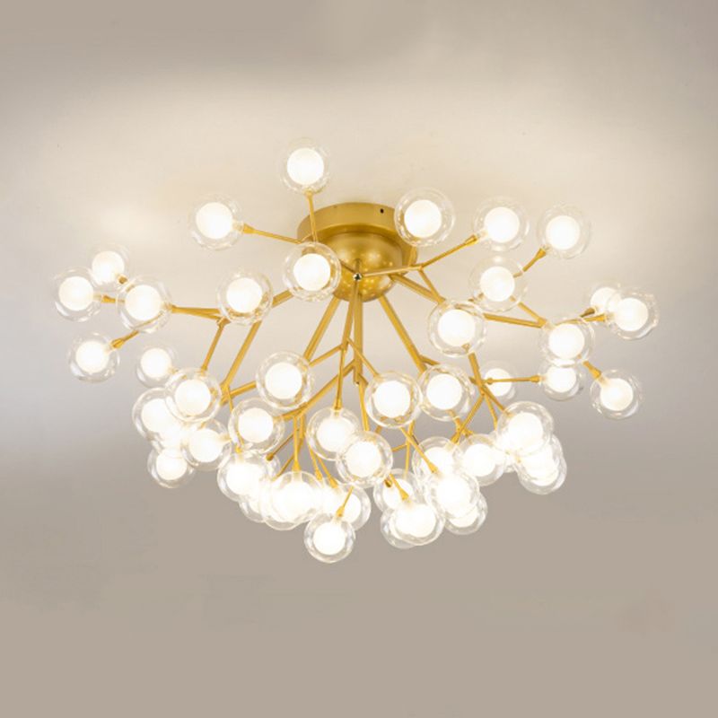 Metallic Tree Branch LED Semi Flush Light Nordic Style Flush Mount Ceiling Chandelier